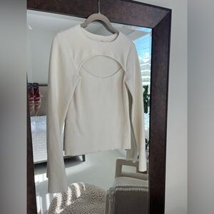 Good American Cotton/Elastane Cream Ribbed Women's Sweater 1/2 Size